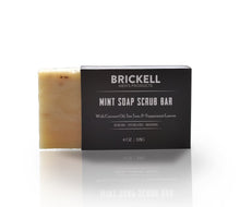 Brickell Men's Mint Soap Scrub Bar for Men, Natural and Organic Exfoliating Bar Soap Handmade with Tea Tree, Coconut and Peppermint Leaf, 4 Ounce, Scented