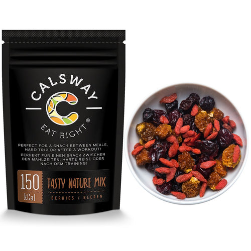 (Pack of 6) 150 Calories TASTY NATURE Dried Berries Mix by Calsway - Cranberries, Blueberries, Black Raisins, Physalis, Goji