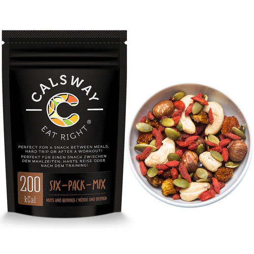 (Pack of 6) 200 Calories Protein-rich Nuts and Berries Mix for your SIX-PACK by Calsway - Cashews, Hazelnuts, Physalis, Goji, Pumpkin Seeds